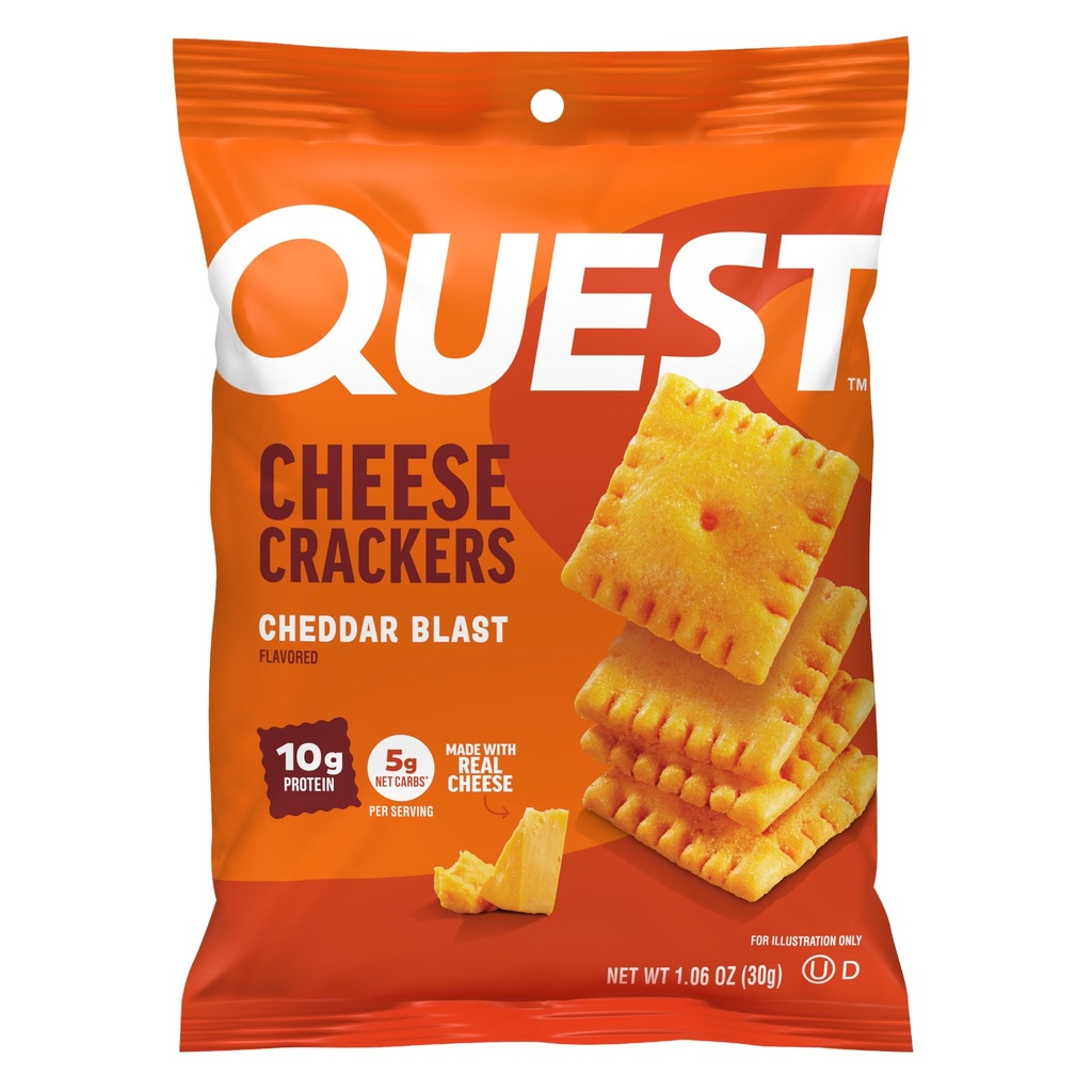 Quest Nutrition Cheese Crackers, Cheddar Blast, 10g Protein, 5g Net Carbs, 1g Sugar, Dibuat dengan Real Cheese, 12 Packs (1.06 kantong oz)