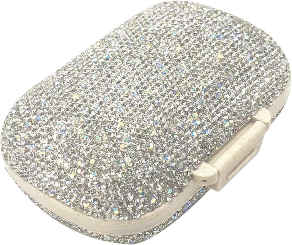 Bling Diamond Pill Organizer dengan 8 kompartemen, Daily Travel Pill Case Double Sided Rhinestone Pill Box untuk Vitamin / Cod Liver Oil Medicine Kit (Silver)