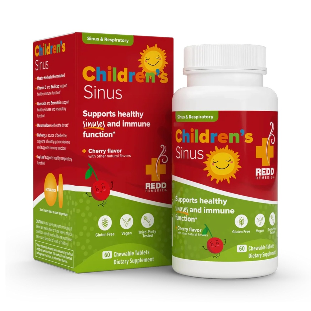 Redd Remedies, Dukungan Sinus Anak-Anak, Kesehatan Ammune dan Respiratory Formula, Cherry Flavor, 60 Tablet Chewable