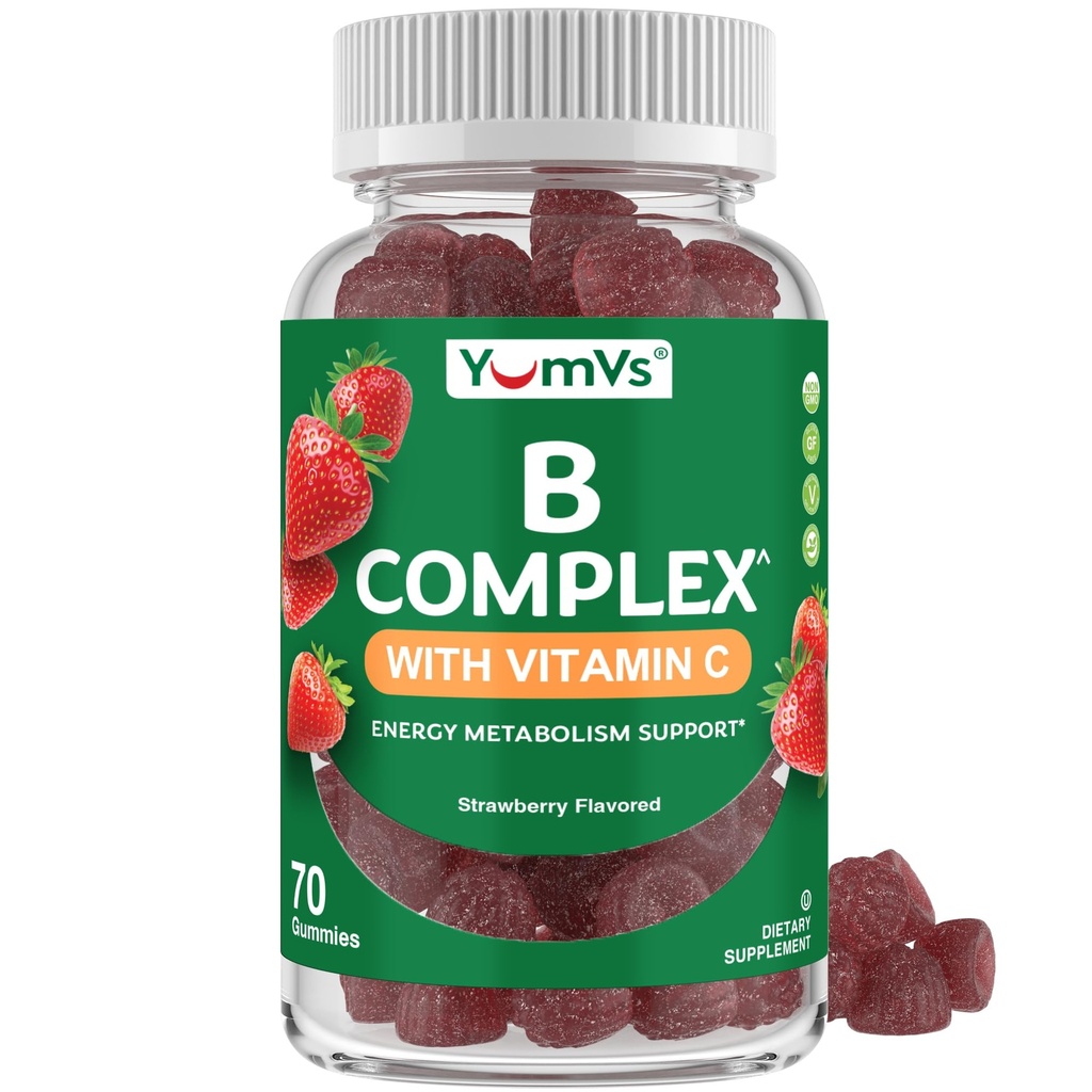 Gumi Kompleks B dengan Vitamin C - Great Tasting 1 a Day Energy & Nervous System Dukungan untuk Orang dewasa - Vegan, Kosher, Non-GMO Vitamin B Gummies dengan B12, B6, Niacin & Folic Acid - 70 Cacah