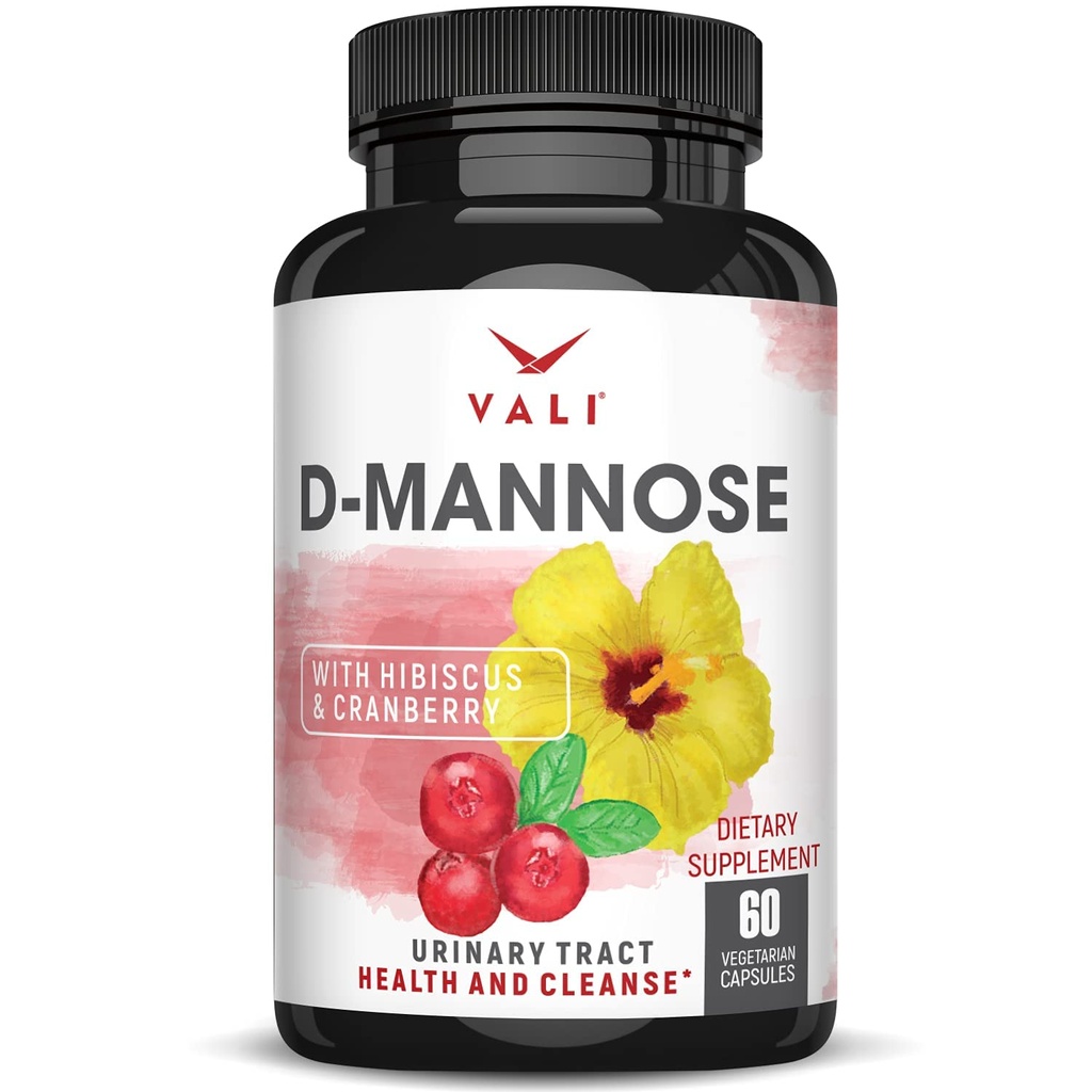 VALI D- Mannose 10000 mg Urinary Tract Health Formula. Organik Cranberry Fruit Powder & Hibiscus. Bladder Sehat, Cleanse Natural, Fast Detox Flush, Herbal UT Fungsi Pendukung Pil. 60 Veggie Capsules
