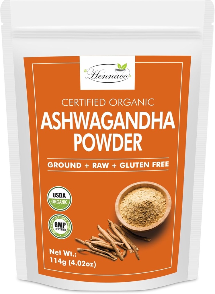 Powder Ashwagandha Organik 124; Reselatable Zip Lock Pouch 124; Witania Somnifera dari India, USDA Organik 124; Non- GMO 124; Pure & Natural Herwaganda Powder 144; 114 Grams (4 OZ)