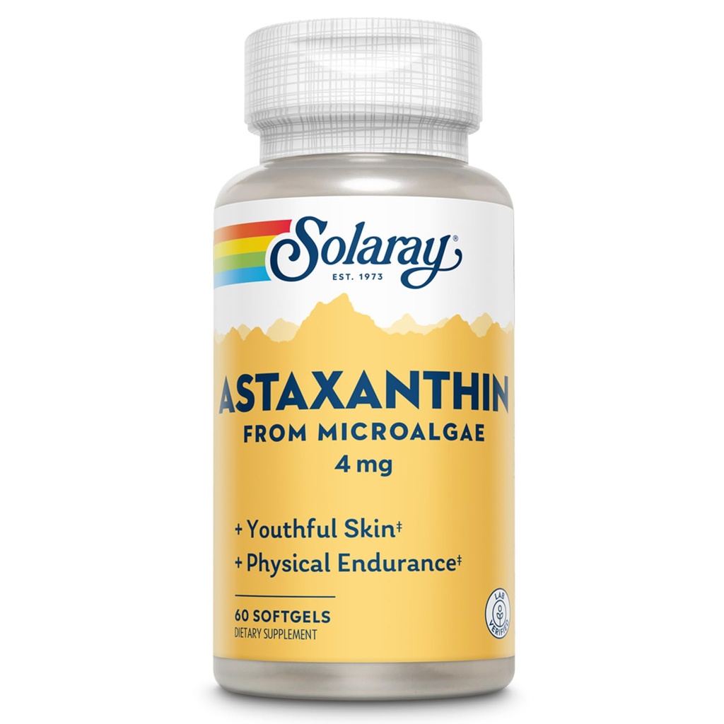 SOLARAY Astaxanthin 4 mg 124; Antioksidant 124; Mata Sehat, Skin, Fungsi Kardiovaskular & Gabungan Dukungan 124; 60 Softgels