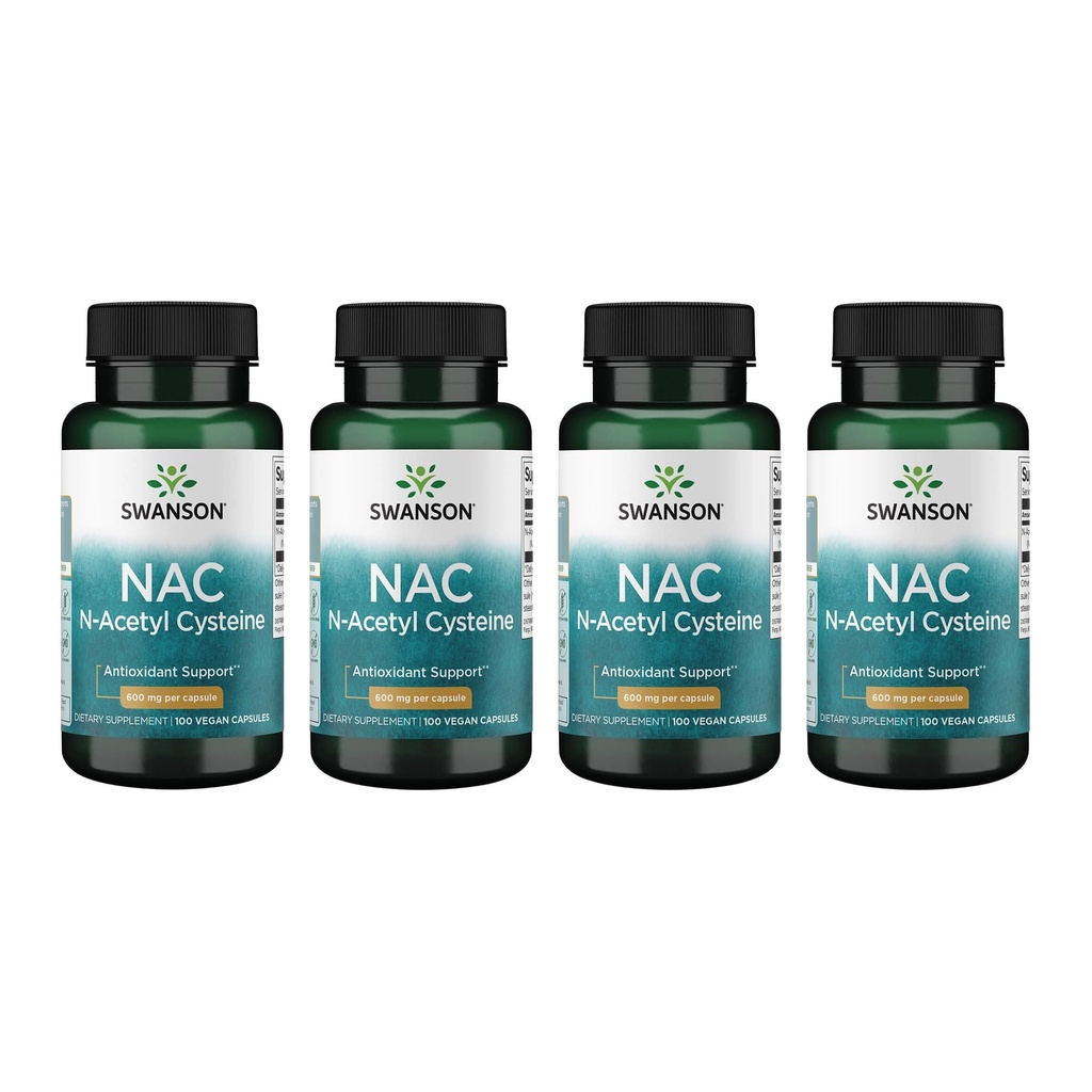 Swanson NAC - N- Acetyl Cysteine - Suplemen 600 mg 100 Capsules (4 Pack)