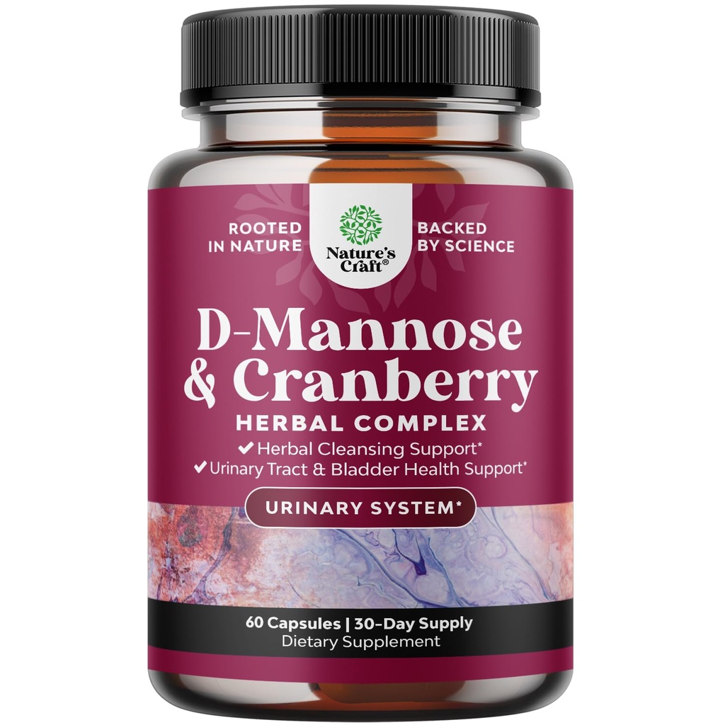 D Mannose with Cranberry Supplement - Enable Mannose 1000mg Capsules for Ginjal Defense & Cleanse and Urinary Tract Health Suppplemen Perempuan & Men - Bladder Health Supplemen untuk Orang dewasa - 60 Count