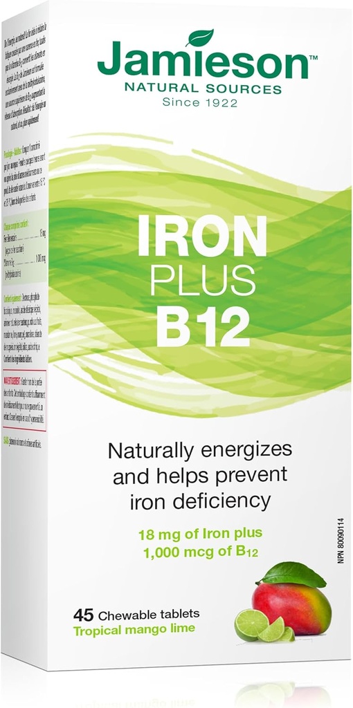 Jamieson Iron + Vitamin B12, 45 tab yang bisa dikunyah