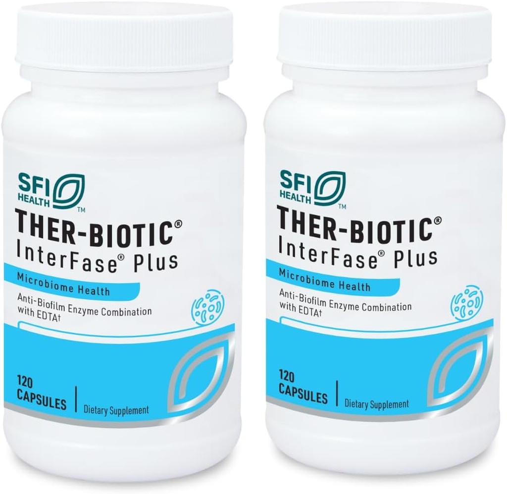Lab Klaire SFI Health Interfase Plus - Enzyme Combination to Disrupt Biofilm Matrix + EDTA - Gastraintestinal System, Gut Flora, Biofilm & Detox Dukungan (120 Capsules / 2 Pack)