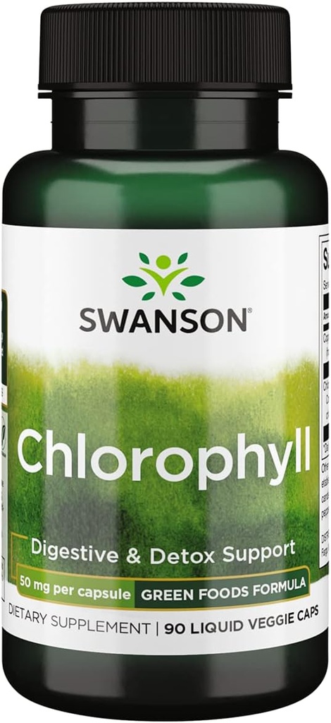 Swanson Chlorophill - Green Foods Formula Supporting The Body 's Natural Cleansing & Deodorizing Proses - Promotes Gut Health Support - (90 Liquid Vevgie Capsules, 50mg Masing-masing)