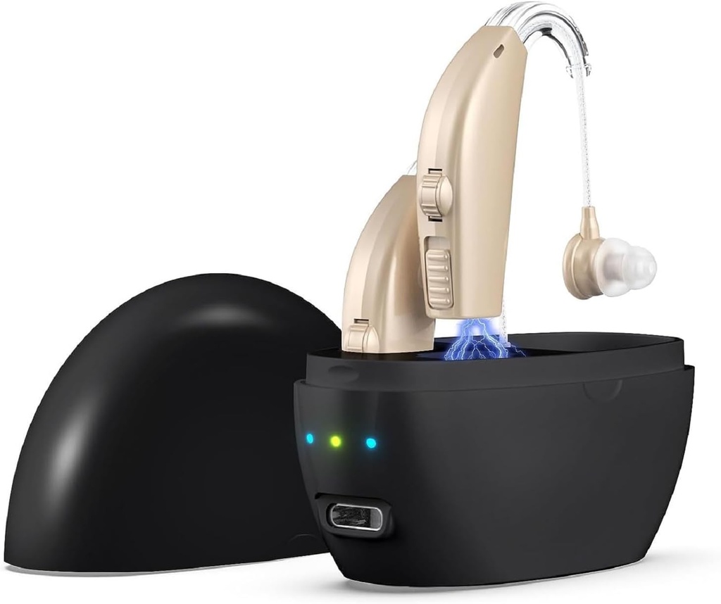 Kullre Hearing Aids, Hearing Aids for Senior with Noise Cantelling and Volume Control, Rechargable Hearing Aids for Hearing Loss with Charging Case