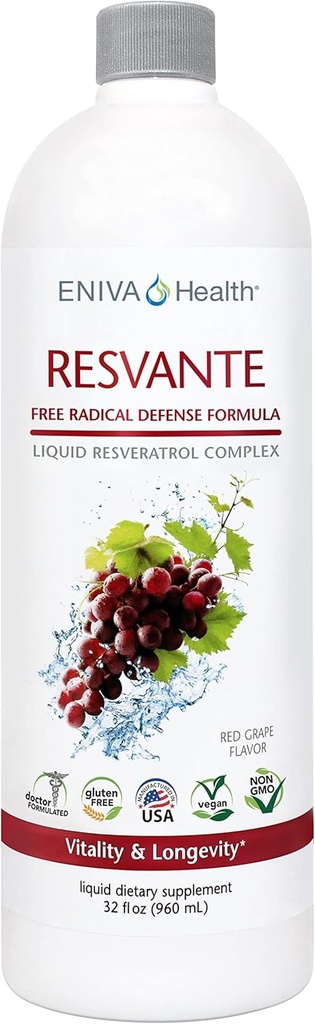 Eniva Resveratrol Tambahan Potensi Tertinggi Penuaan Tersedia Eniva ResVante Liquid - 32 Ounce