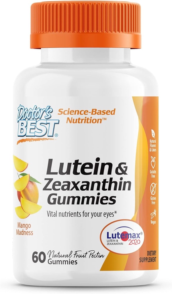 Gumi Lutein Dokter Terbaik dengan Lutemax 2020, 60 Ct, Suplemen Mata Alami Chewable, Marigold Lutein, Dalxanthin, Kesehatan Mata & Macular Dukungan, Non- GMO, Buah Natural Pectin, Vegan