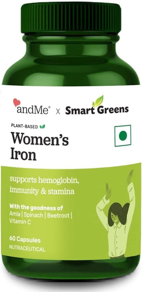 Iron Suplemen Wanita dengan 100% Besi, Vitamin C, Acid Folic & Vitamin B12 untuk Hamemo.org, Boost, Stamina & Energy, dan Imunitas - 60 Veg Tablet