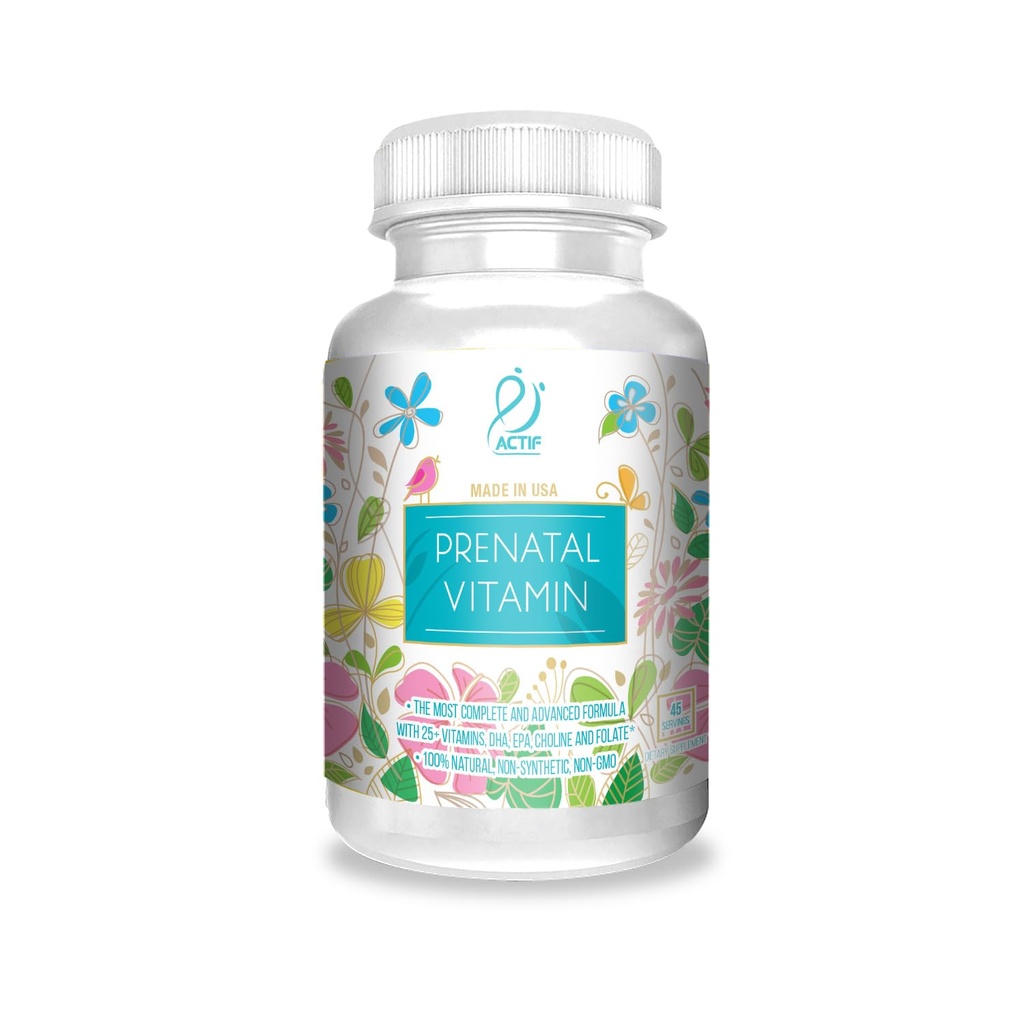 ACTIF Organik Prenatal Vitamin dengan 20 + Vitamin, Omega-3, DHA, Organik Herbs, Non-GMO, dibuat di USA, 90 Count