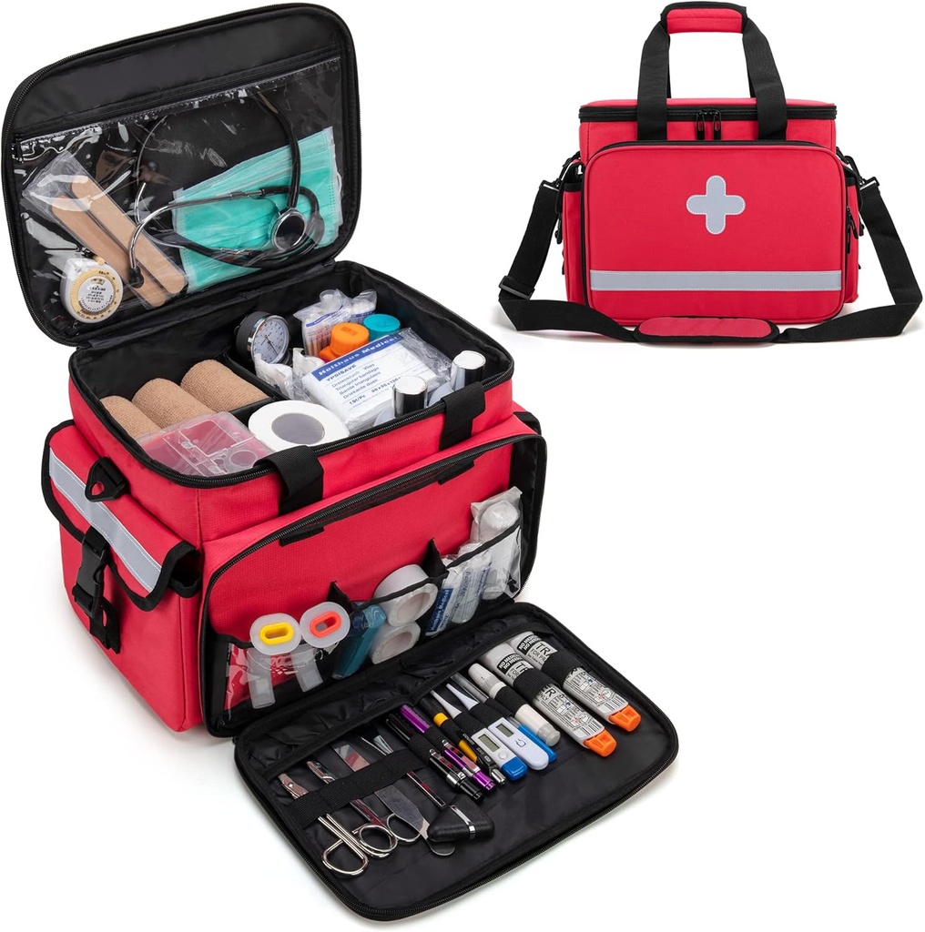 CURMIO Bantuan Pertama Kits Bag Kosong, Suply Darurat Tas Medis untuk Home Health Care dan Trauma Kits, Merah (Hanya Tas Kosong)