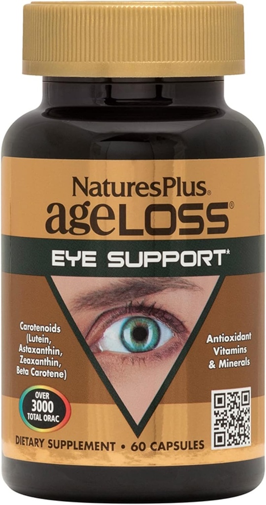 Natures Plus AgeLoss Eye Dukung - 60 Kapsul - dengan Lutein, Astaxanthin & Dalxanthin - Vegetarian, Gluten Free - 30 Servings