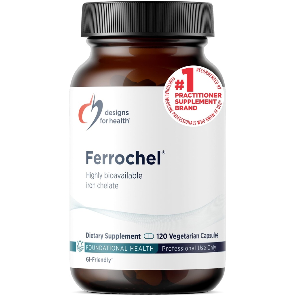 Designs for Health Iron – Vital for Energy Production, Immune & Brain Health, High Absorption Ferrochel Chelated Iron for Women & Men as Ferrous Bisglycinate Chelate – Pregnancy Safe (120 Vegan Caps)