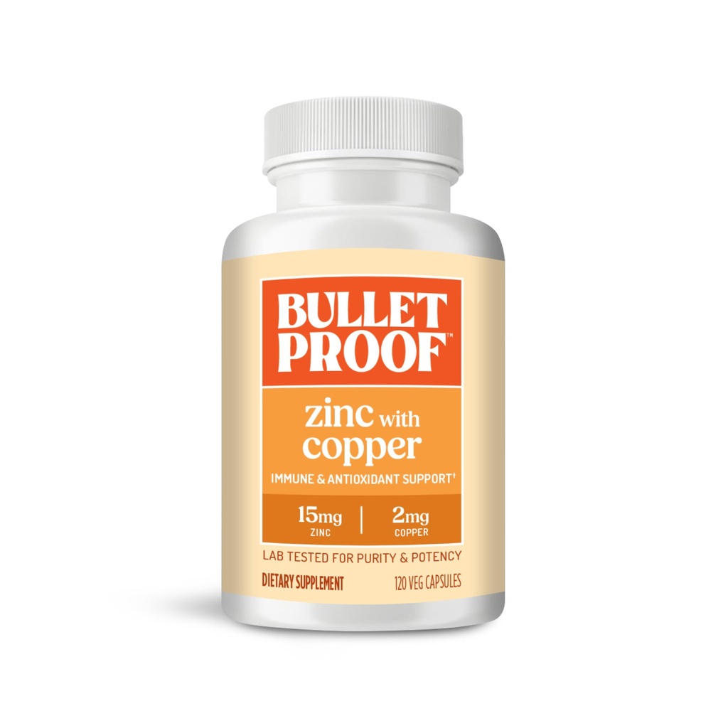 Bulletproof Zinc dengan Copper Capsules, 120 Count, Mineces dan Antioksidant Suplemen untuk kekebalan dan Mood