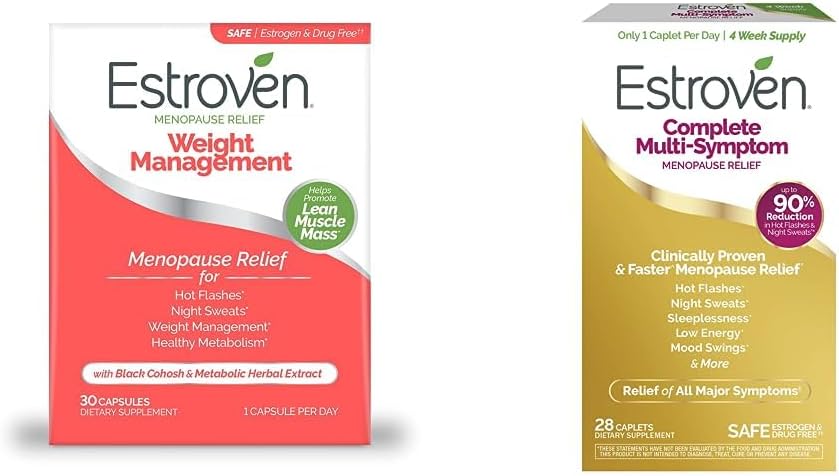Manajemen Berat Menopause Estroven for Menopause Relief, Provide Night Sweets & Hot Flash Relief, 30 CT + Complete Multi- Symptom Menopause Suplemen Perempuan, 28 CT, Drug-Free & Non-GMO