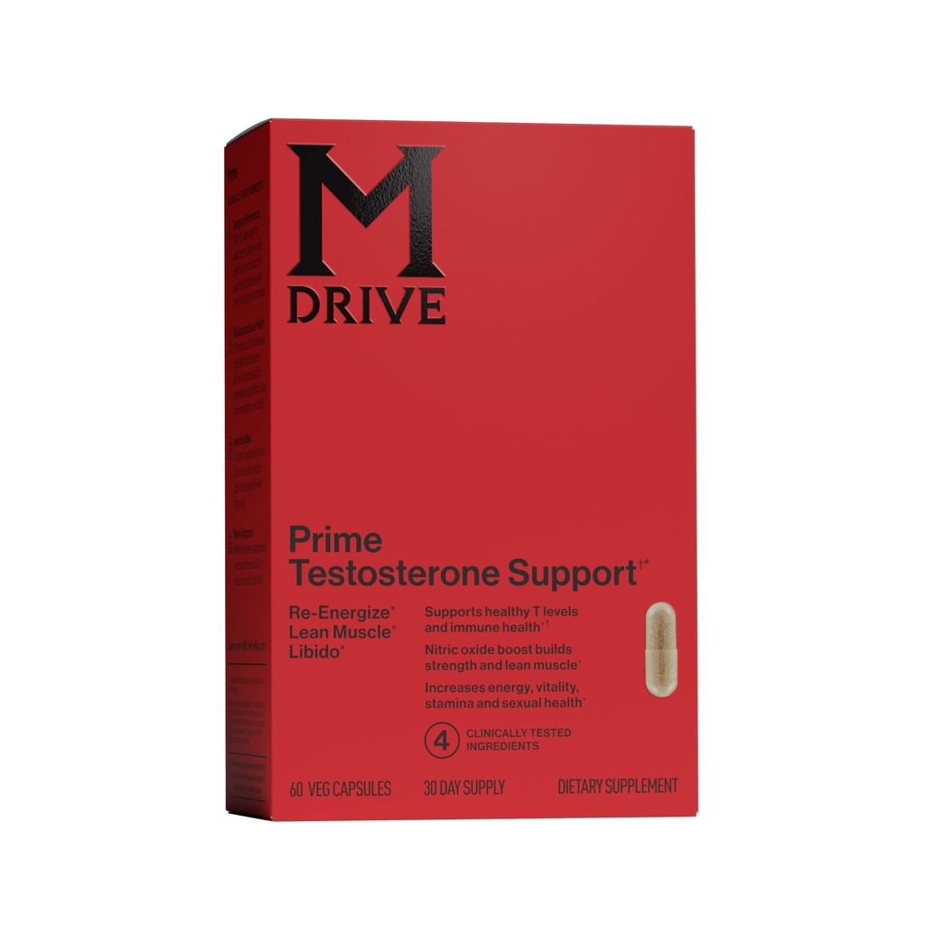 Mdrive Prime - Men 's T-support Suplement, Max Energy, Focus & Lean Muscle, KSM-66 Ashwagandha, S7 Nitric Oxide Booster, Bioperin dan DHEA, 30 Servings, 60 Count