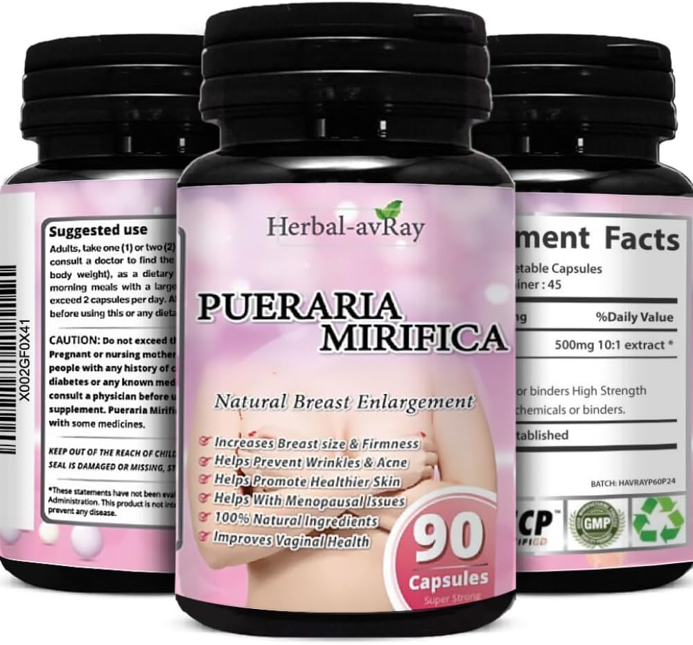 Pueraria Miffica Capsules - Pill Enhancement Natural Breast for Women - Breast Enlarement Pills - Breast Growth, Vaginal Health, Menopause Relief, Skin & Hair Health - 90 Vegan Capsules