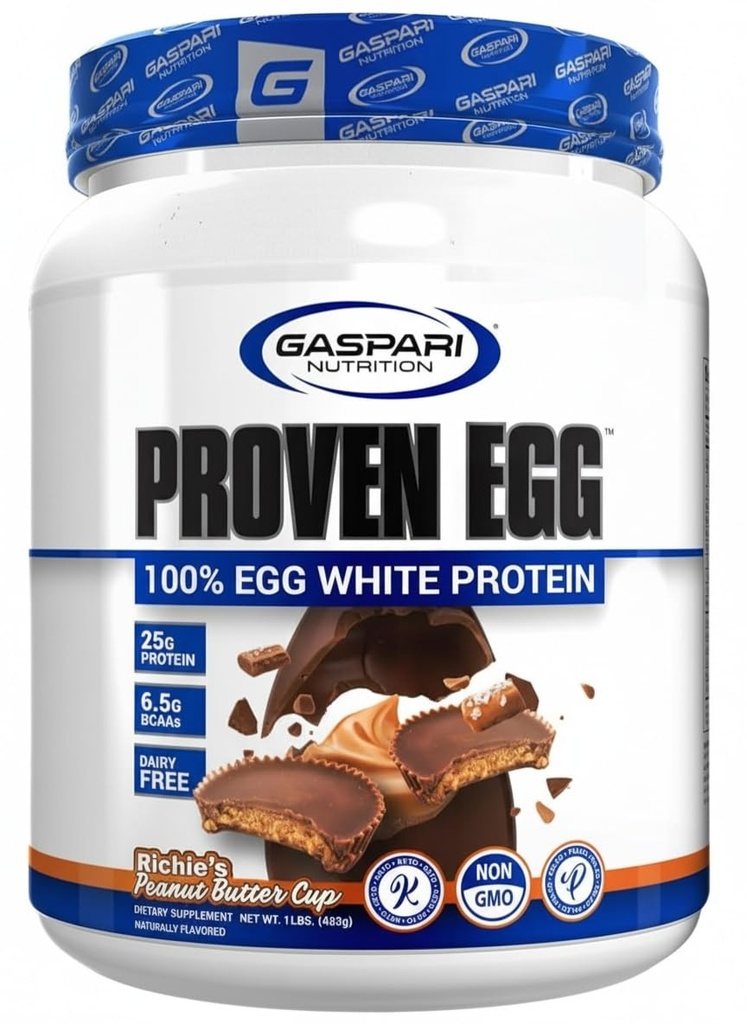 Nutrisi Gaspi Prove Egg, 100% Egg White Protein, 25g Protein, Keto Friend, Dairy Free, Laktosa Free, Soy Free (1lb, Peanut Butter)