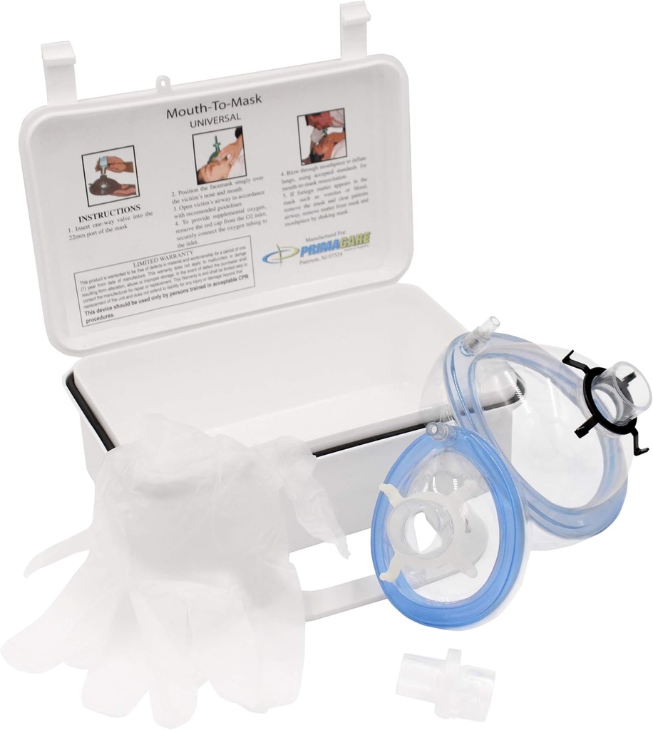 Primacare KC-1010 CPR Rescue Mask Resuscitation Kit for Deway & Child with a One-Way Valve Mouth to Mouth for Suplemental Oxygen] Wall Mount / Carry Case Included
