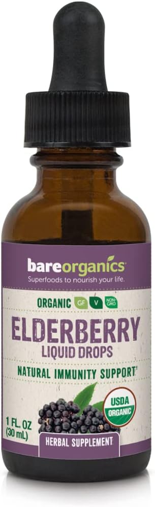 BareOrganics Elderberry Liquid Drops, Herbal Suplemen, 1 Ounce