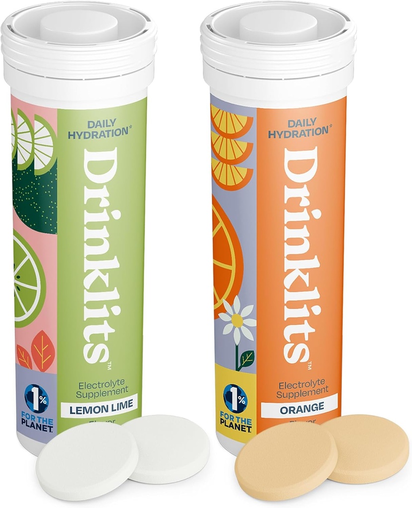 Drinklits Lemon- Lime & Orange Electrolite Tablet (2) Studle Bundle 124; Citrus Daily Hydration Combo Combo Aver4; Degucious Natural Flavors - 0g Sugar - Daily Use 124; 20 Servings