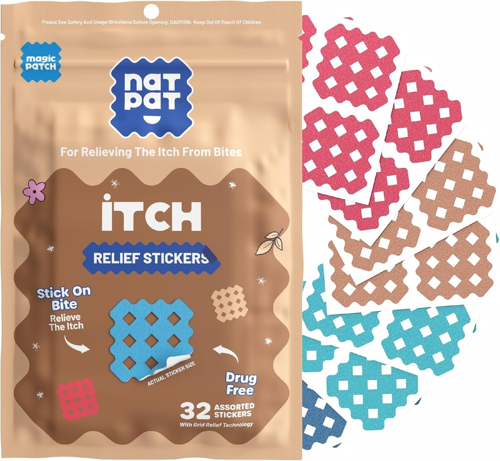 NATpat Magic Patch Itch Relief Stickers - Insect Bite Patch untuk Mosquitos, Ticks, Miges, Sandflies, and Bed Bug Bits - Buzzpatch - 32 Count