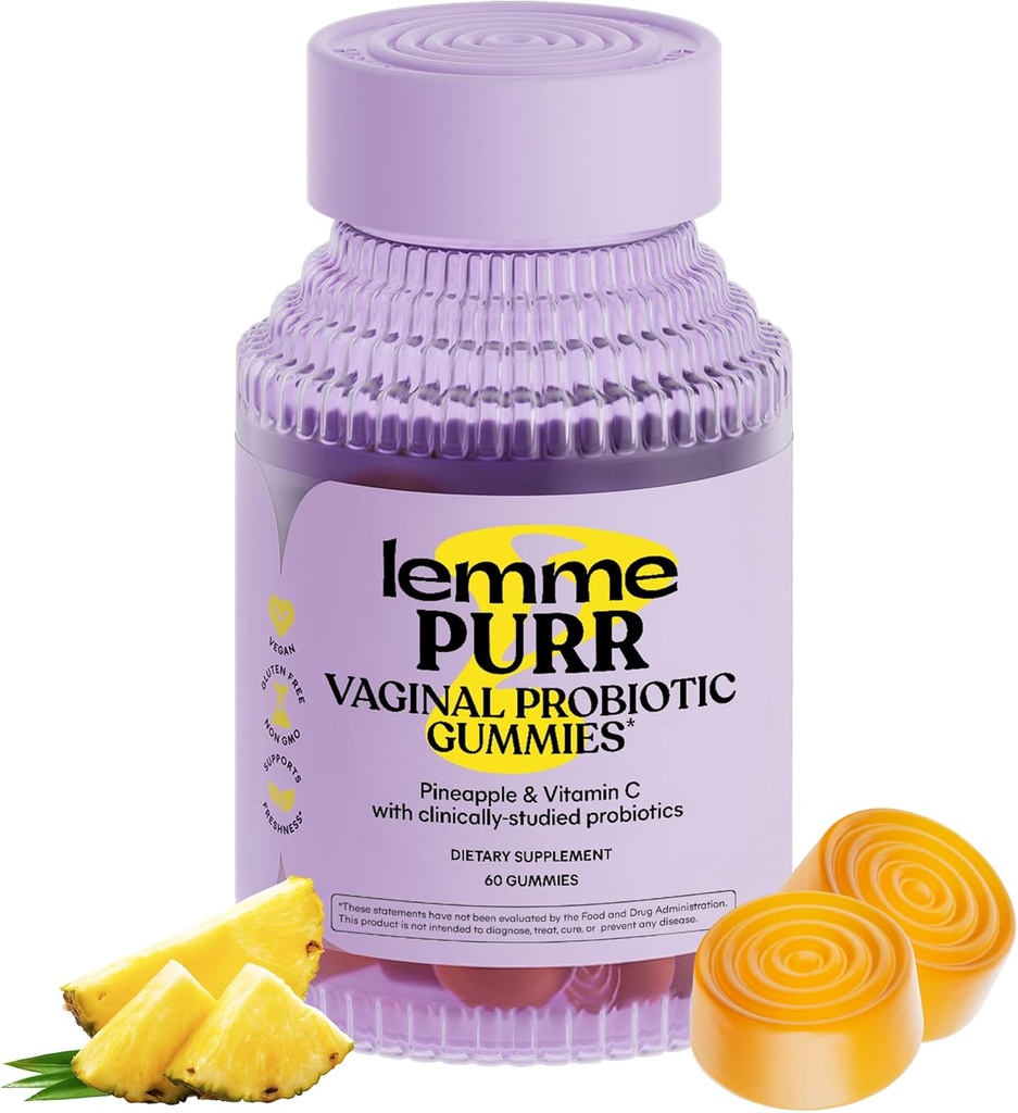 Lemme Purr Vaginal Probiotic Gummies for Women - Balanced pH, Healthy Odor, Yeast Balance & Flora Dukungan + Vitamin C untuk Imune Health (60 Count)