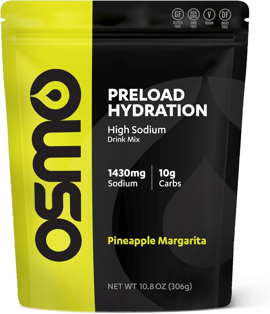 osmo Preload Hydration Pre Workout Powder Powder - Termasuk Sodium Bikarbonat Tinggi, Magnesium, Potasium, Karbs & Vitamin, Gula Pine, Krisis & Dehidrasi Kapak - Pineapple Margarita (Pouch)