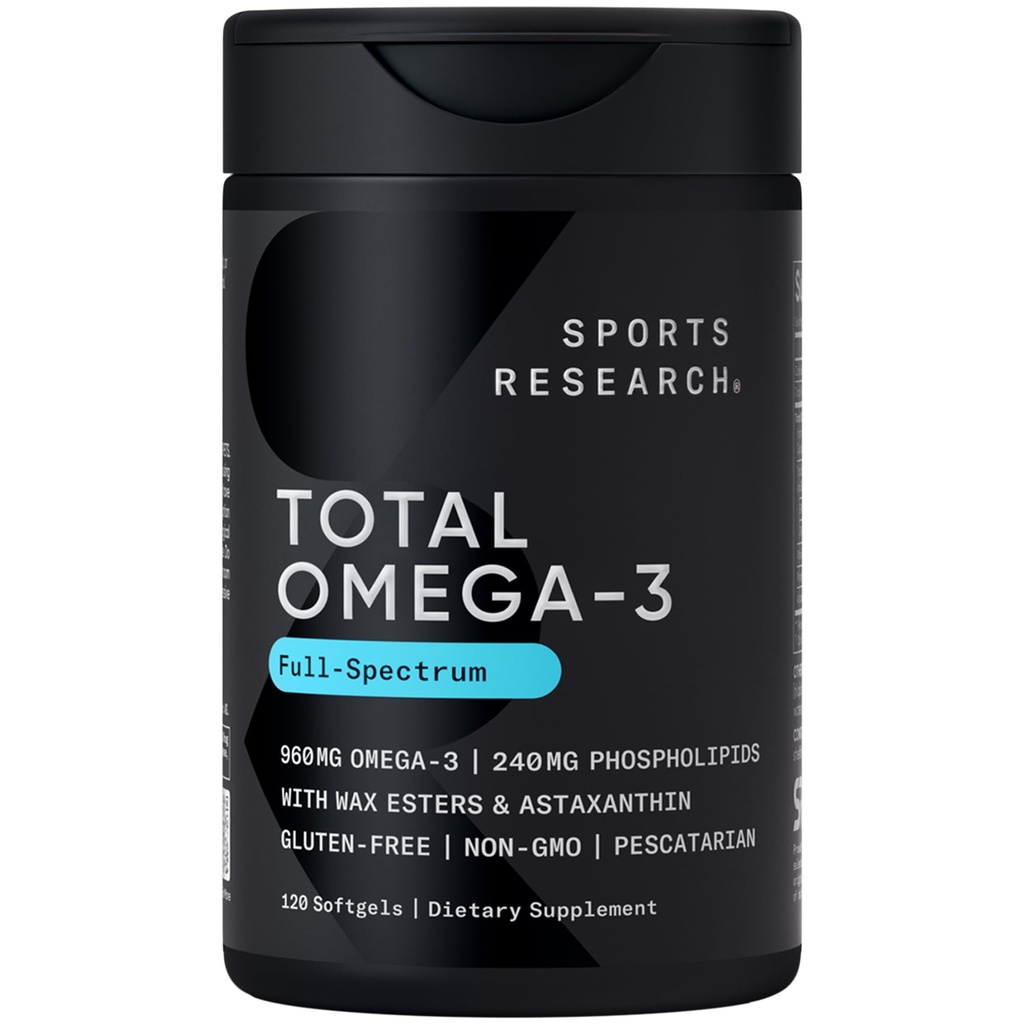 Penelitian Olahraga ® Total Omega-3 Fish Oil 2200mg - Dibuat dari Antartika Krill w / Astaxanthin, Salmon Sockeye Liar & Alaska Pollock - 960mg EPA & DHA - 120 Softgels