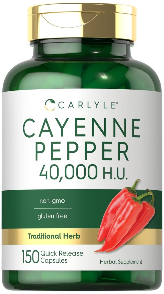 Carlyle Cayenne Pepper Capsules 124; 40.000 HU = 124; Non-GMO dan Gluten Free Suplemen