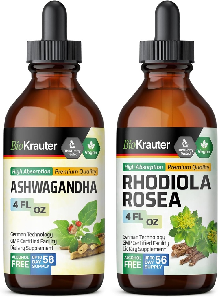 BIO KRAUTER Ashwagandha Ticture 4 Fl Oz. & Rhodiola Rosea Ticture 4 Fl Oz.