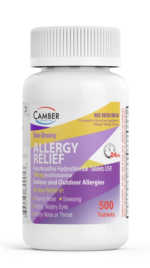 Camber 24 Hrs Non-Drowsy Fexofenadine Antihistamin Indoor Allergy Relief Tablet 500 Count Family Size