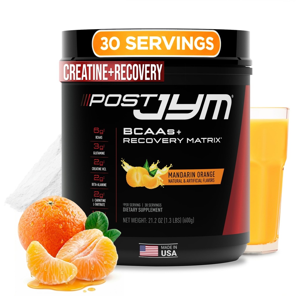 JYM Tambahan Sains Post JYM Aktif Matriks Mandarin Orange Amino Recoder Creatine HCL, BCAA, Glutamine, Carnitine, Taurine for Strength, Repair, Performance 30