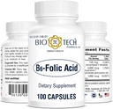 Bio- Tech Pharmabal B6- Folic Acid, 100 Kapsules - All-Natural Supports Cardiovascular, Bone, & Nervous System Health - No Dairy, Fish, Gluten, Peanut, Shellfish, Halal, & Soy - Tidak