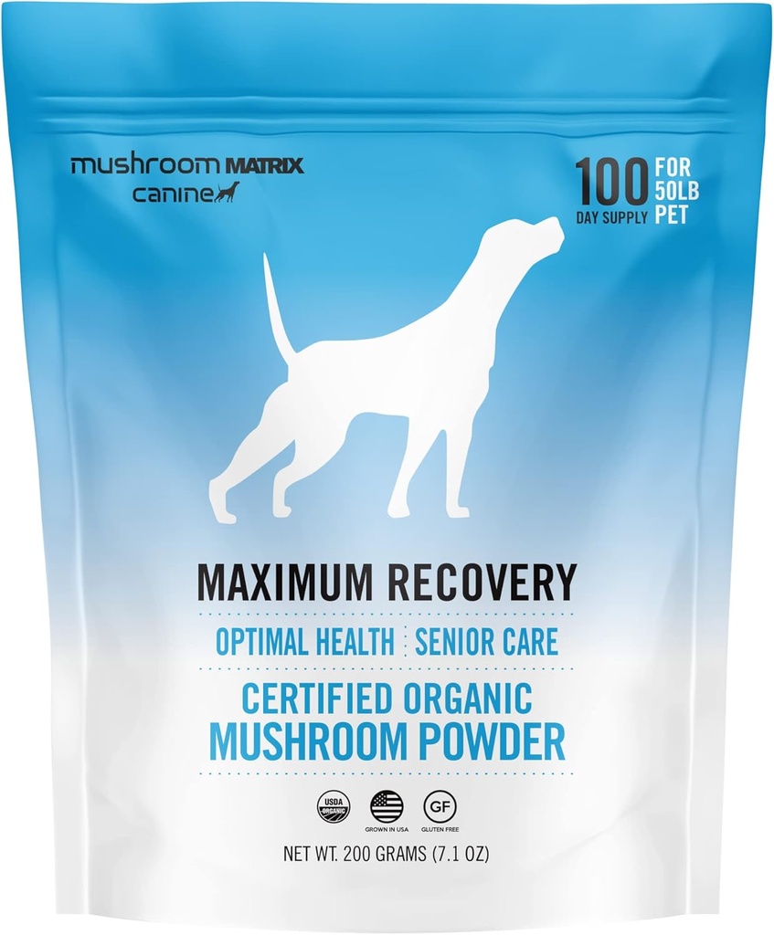Om Mushroom Matrix Maksimal Pemulihan Busur Pet Mushroom, Mendukung Kesehatan Optimal & Senior Untuk Anjing & Cats, 200 Grams, 7.1 oz