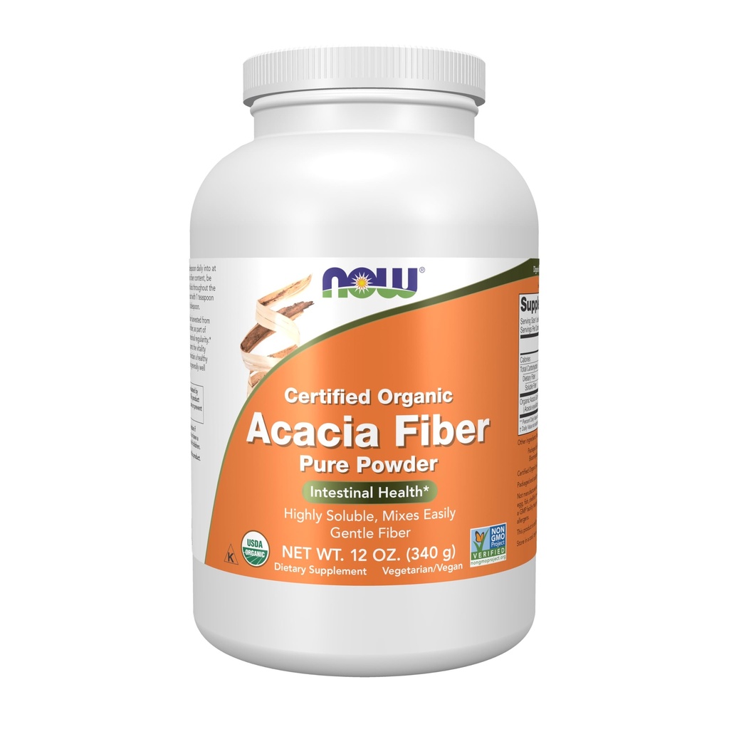 Sekarang Suplemen Makanan, Acacia Pure Powder, Tersertifikasi Organik, Sangat Soluble, Mixes Easily, Intestial Health *, 12- Ounce