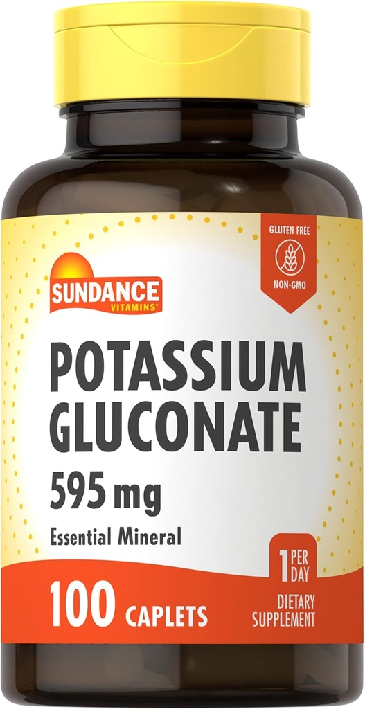 Sundance Potasium Gluconate 595mg 124; 100 Count 124; Escally Mineral Supplemen 124; Vegetarian, Non-GMO, dan Gluten Free Formula