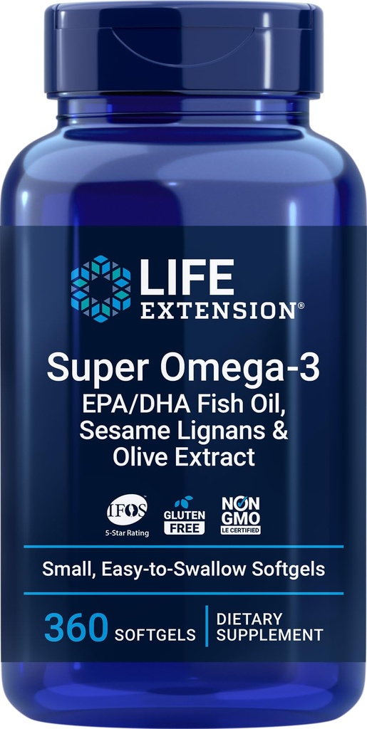 Extension Super Omega- 3 360 Softgels, Easy to Swallow, EPA / DHA Omega3 Fish Oil, Sesame Lignans & Olive Extract