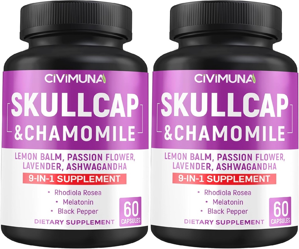 Skullcap Capsules dengan Skullcap, Chamomile, Lemon Balm dan More - 120 Kapsul untuk 4 Bulan Supply (Paket 2)