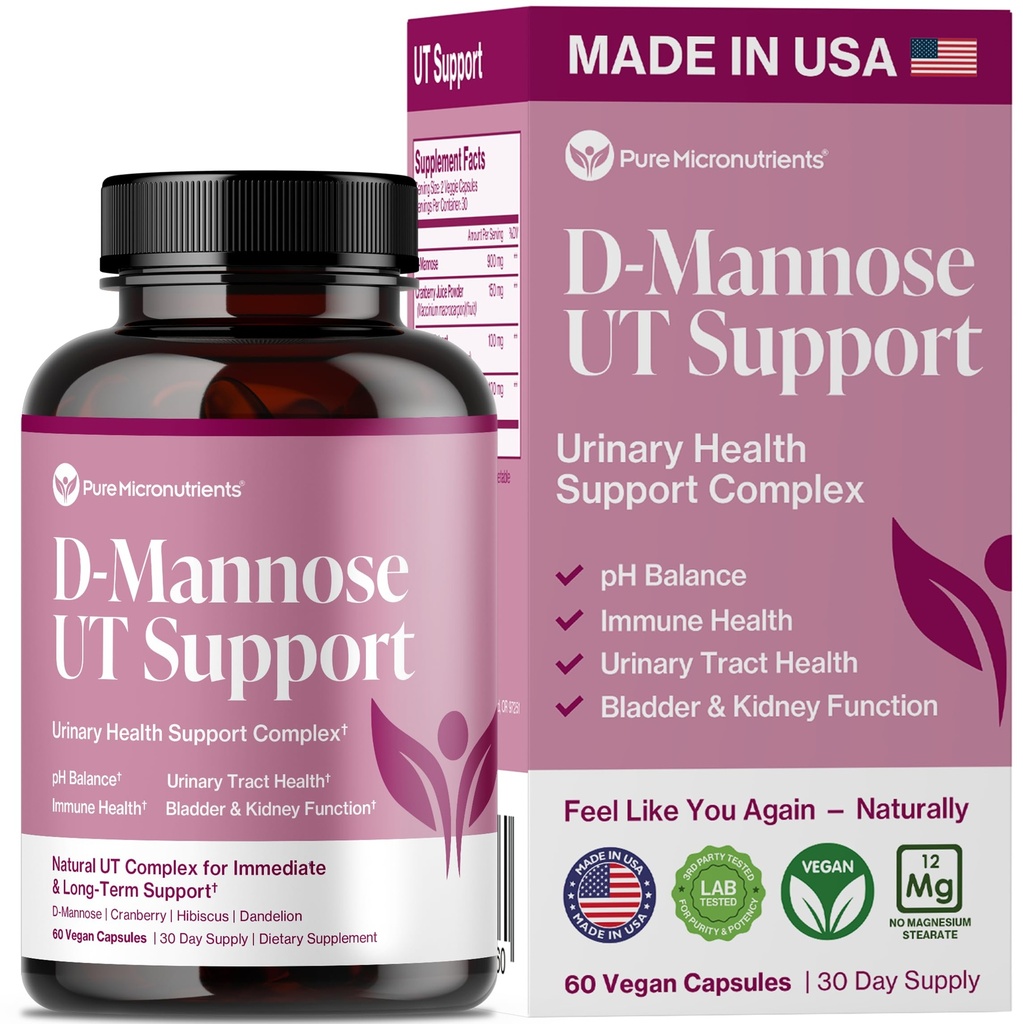 Murni D Mannose Capsules 1000mg Per Serve - Fast Acting UTI Dump - Urinary Treact Cleanse & Bladder Health - Cranberry, D-Mannose, Dandelion, Hibiscus Flower - 60 Veggie Caps