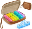 AUVON Weekly Pill Organizer 3 Kali sehari, Kotak Pil Besar 7 Hari dengan Sebuah PU Leather Bag, Protabel Travel Case Meduction, Daily Pil Box 3 Times sehari untuk Vitamin, Fish Oils, Suplemen