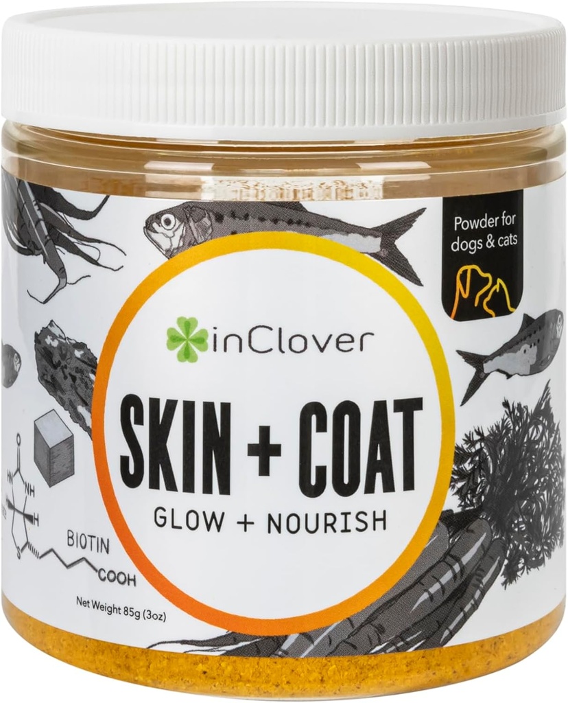 Di Clover Dog Skin and Coat Supplement, BioRadiant Natural Suplement for Dogs, Healthy Skin and Coat, Fish Oil Alternative Uses Carrots, Coconut, Omega 3, Biotin and Zinc Soothe Skin