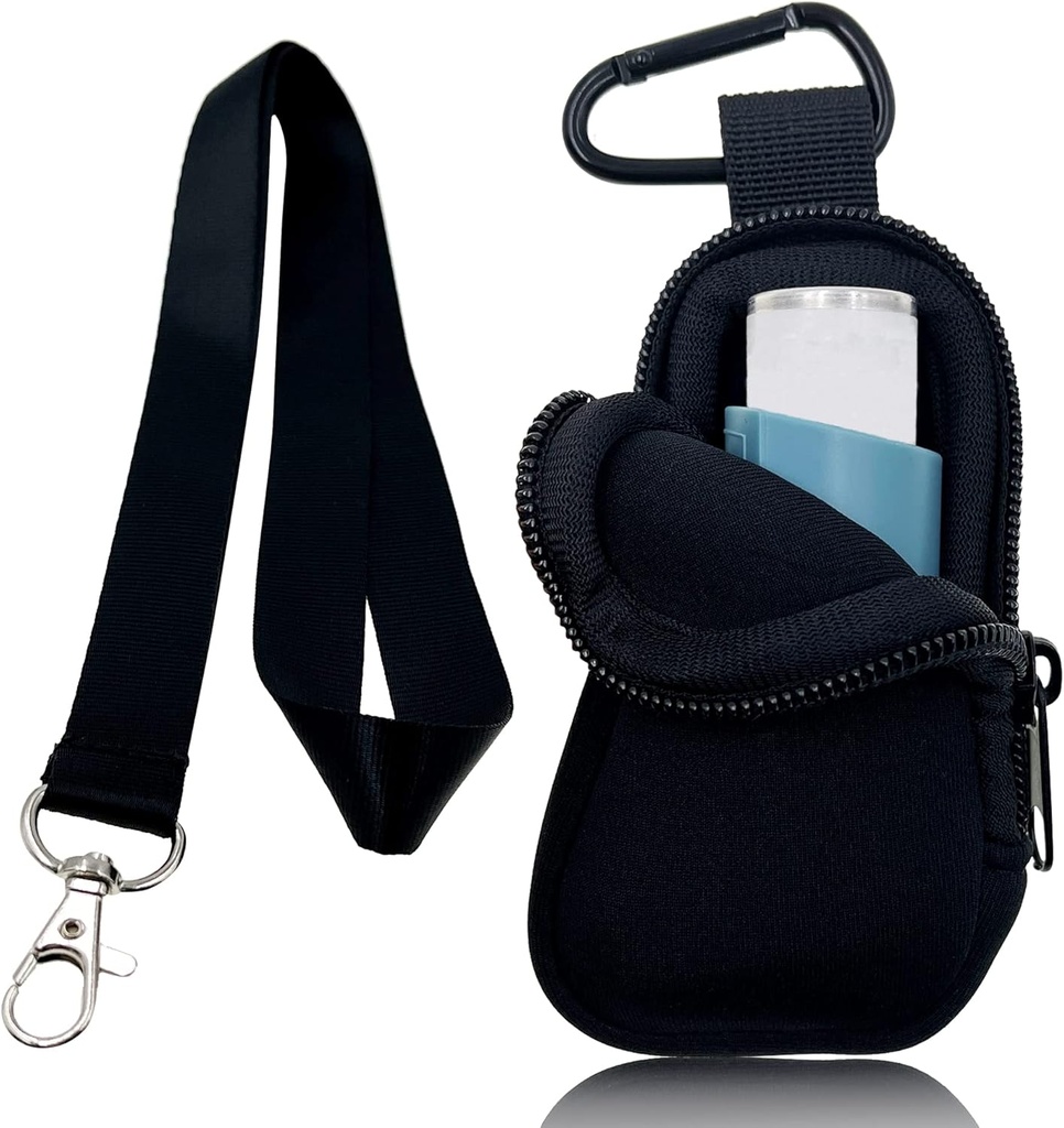 Kasus Perjalanan Holder Neoprene untuk Asma Inhaler, Handy Mini Bag untuk Inhaler untuk All Ages, Inhaler Tidak Termasuk (Hitam)