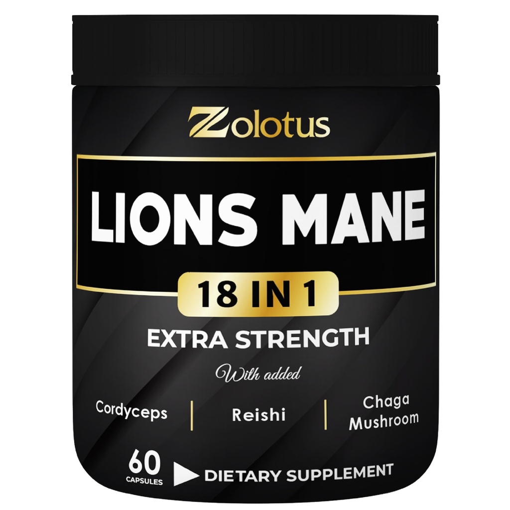 Zolotus Lions Mane Mushroom Capsules dengan Cordeyceps, Elderberry, Ginkgo Biloba, Bacopa - 60 Capsules