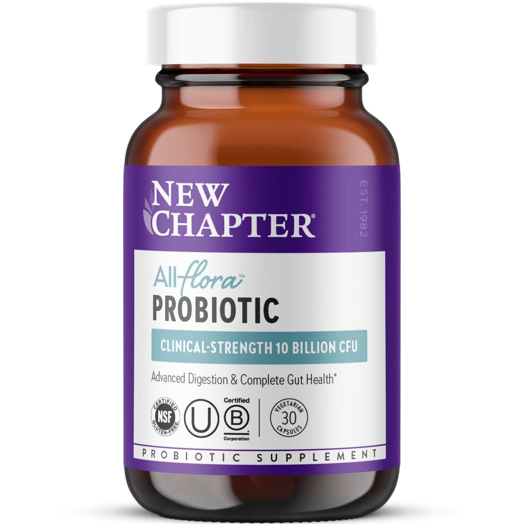 New Chapter Probiotic All- Flora - 30 ct (1 Month Supply) untuk Advanced Ditraffic & Complete Gut Health with Pregnance + Postories, Clinical Studied Strains, 100% Vegan, Non-GMO, Shelf Stable