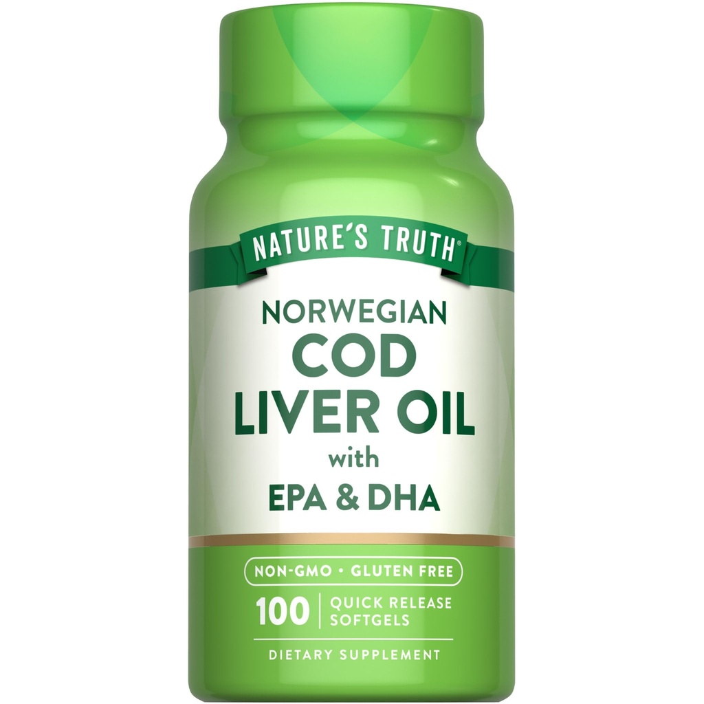 Nature 's Truth Norwegia Cod Liver Oil 124; 100 Softgeels 124; dengan EPA & DHA 124; Non-GMO & Gluten Free Suplemen